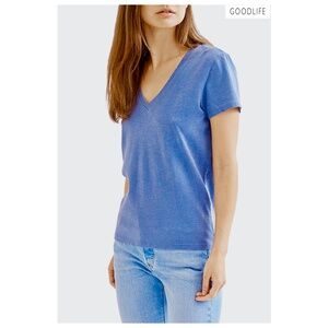 GOODLIFE WOMEN'S V-NECK S/S SUN-FADED LAPIS BLUE T-SHIRT. MADE IN USA. S, M